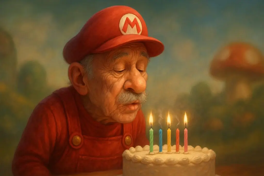 Buon compleanno Super Nonno Mario (Immagine generata con AI)
