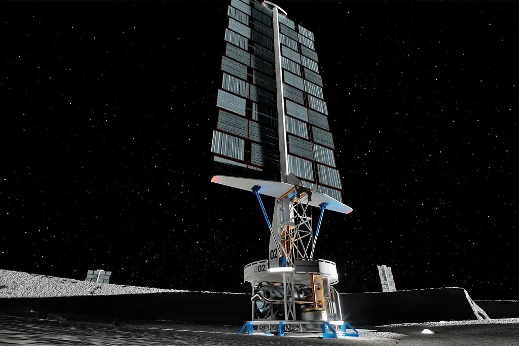 Rendering di uno dei progetti per il reattore lunare realizzato da Lockeed Martin (Immagine Lockeed Martin)