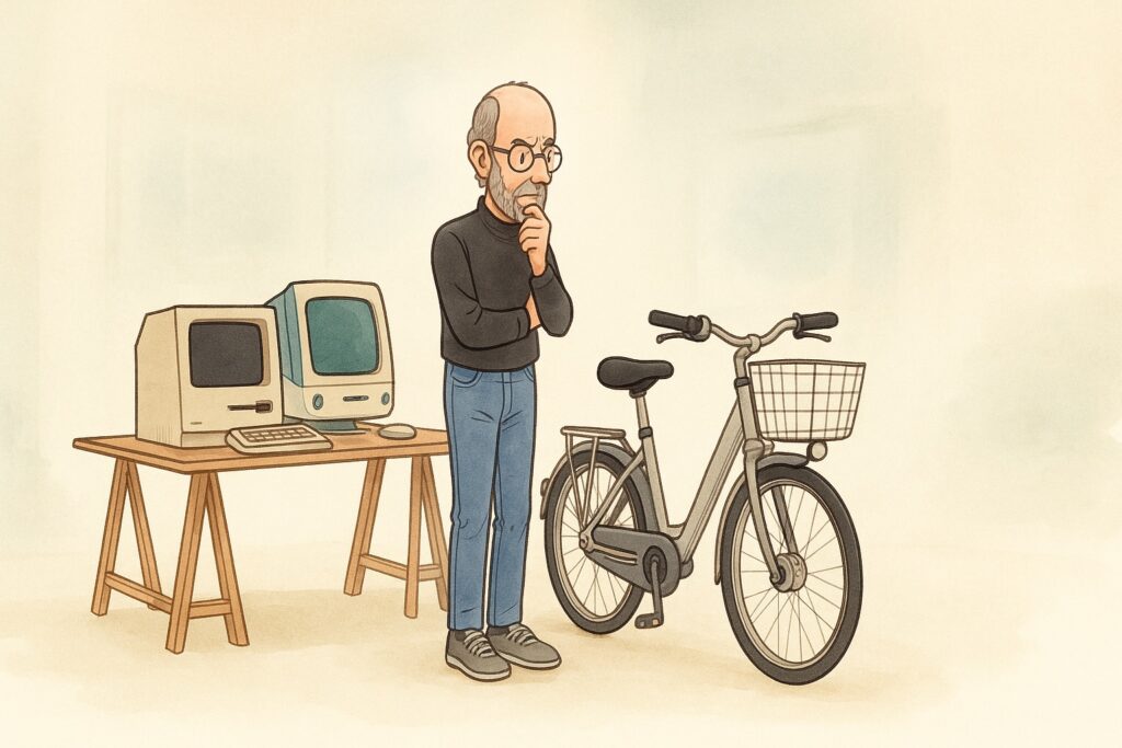 Ecco com'è nata l'idea della bicicletta per la mente (Immagine fatta con l'AI anche se sembra un disegno)