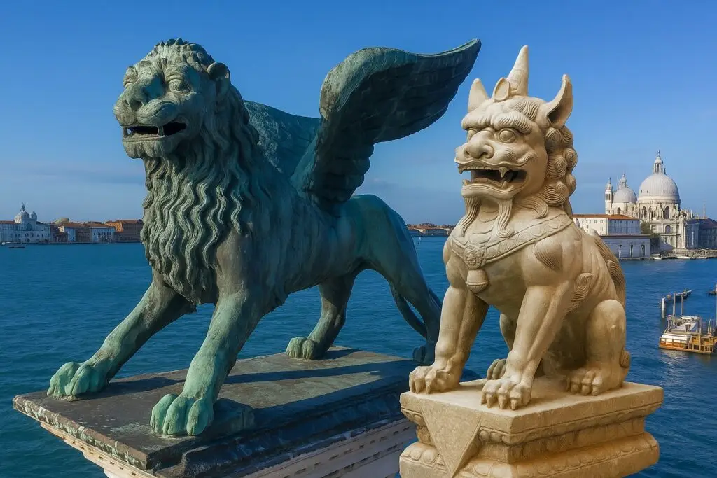Il leone di San Marco è Made in China (e questo cambia tutto) Gemelli diversi. Non se n'era mai accorto nessuno ma sono praticamente uguali (Immagine AI)