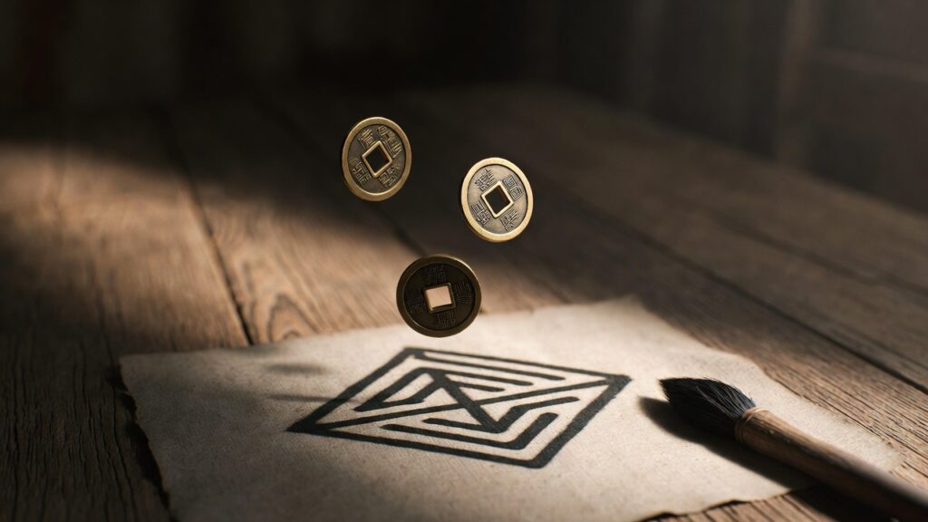 Le tre monete per costruire gli esagrammi (create da Grok)