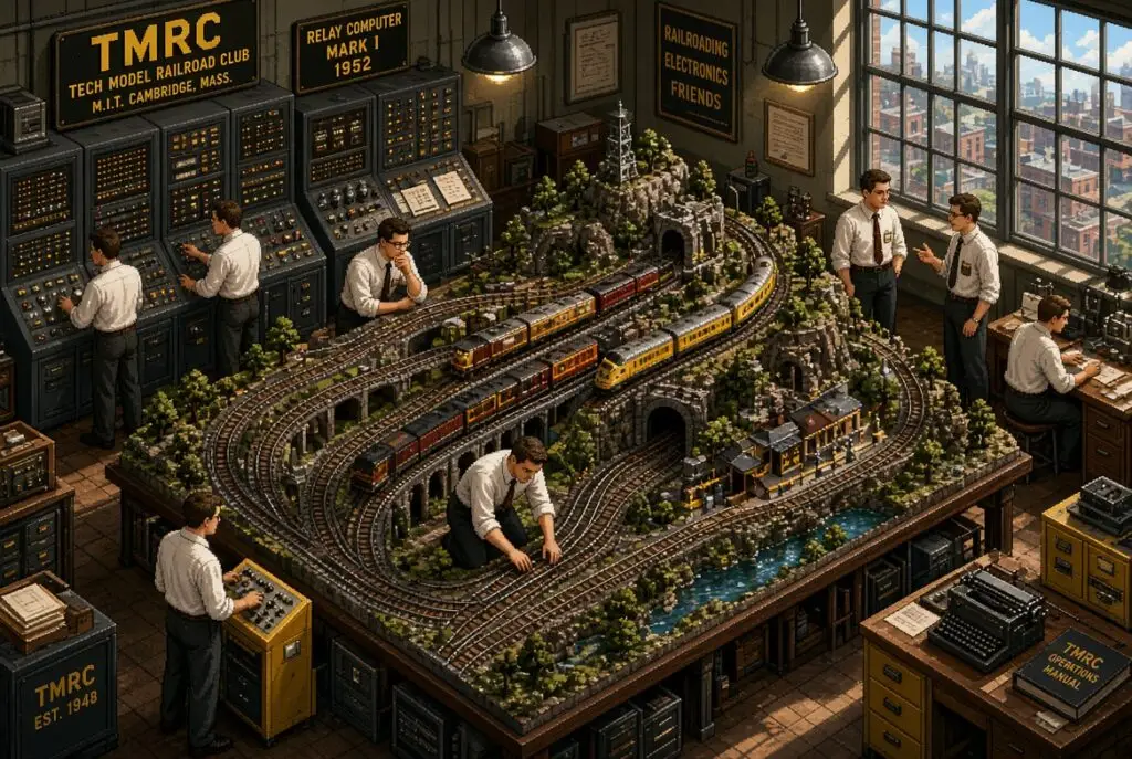 Il Tech Model Railroad Club (Immagine generata con Grok)